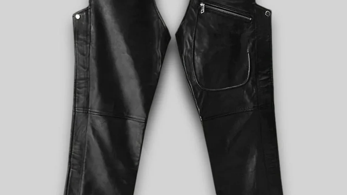Black Leather Chaps – Adjustable Biker Riding Chaps with Pocket