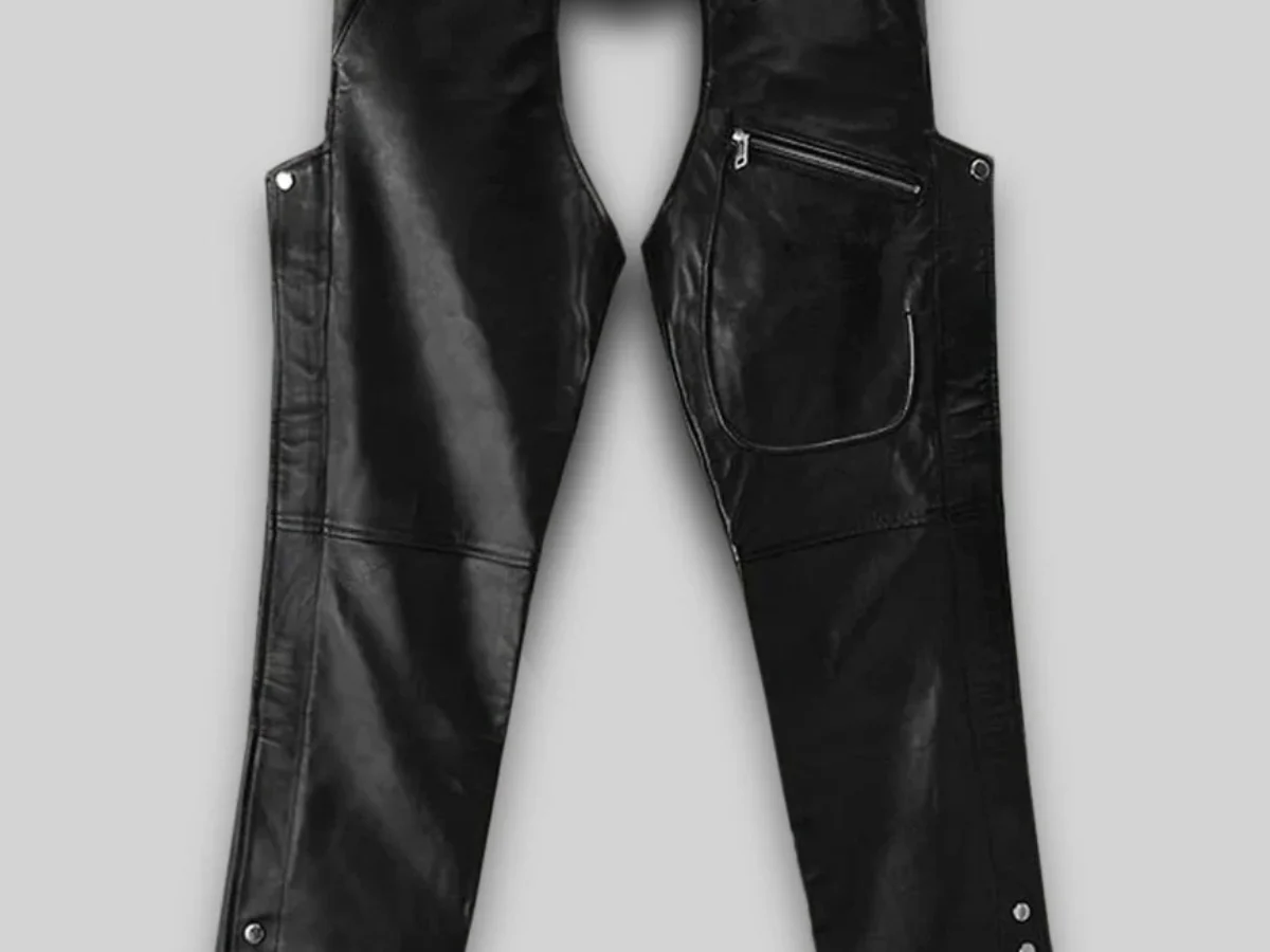 Black Leather Chaps – Adjustable Biker Riding Chaps with Pocket