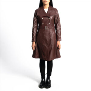 Women’s Brown Leather Belted Coat