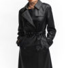 Women Black Leather Trench Coat