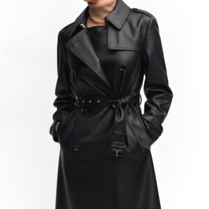 Women Black Leather Trench Coat