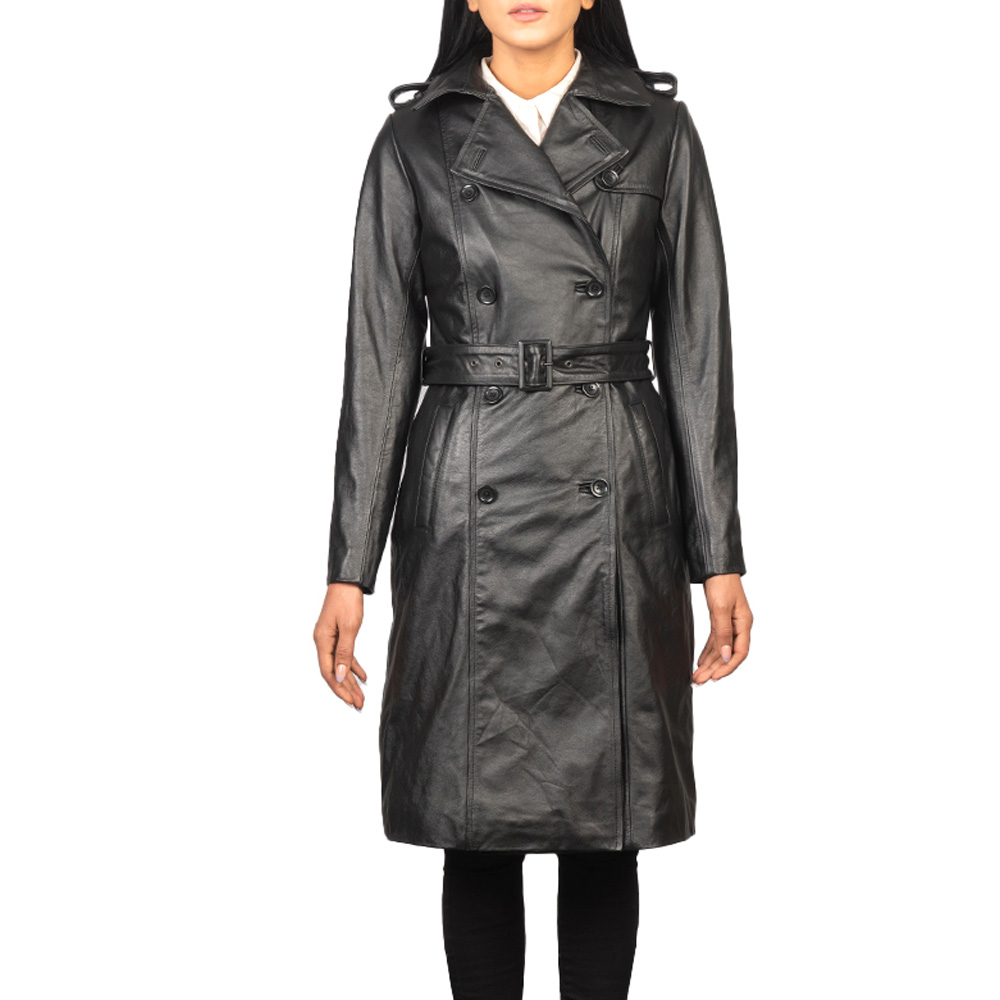 black leather trench coat