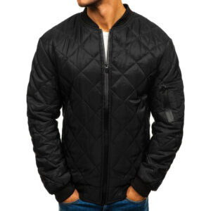Black Quilted Bomber Jacket