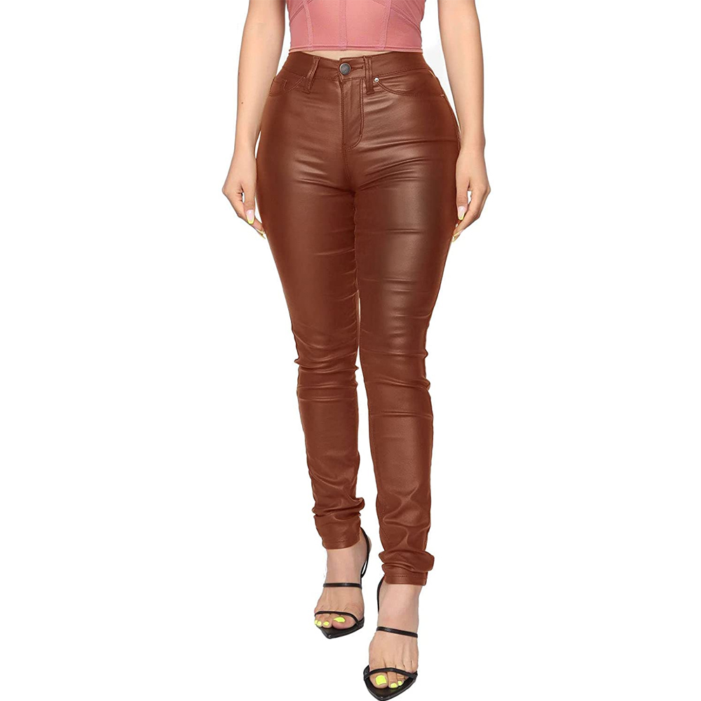Brown Skinny Faux Leather Pants
