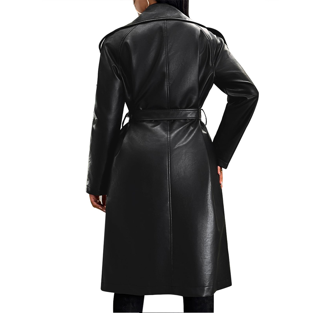 Black Leather Trench Coat – Women’s Stylish Leather Coat - Image 2
