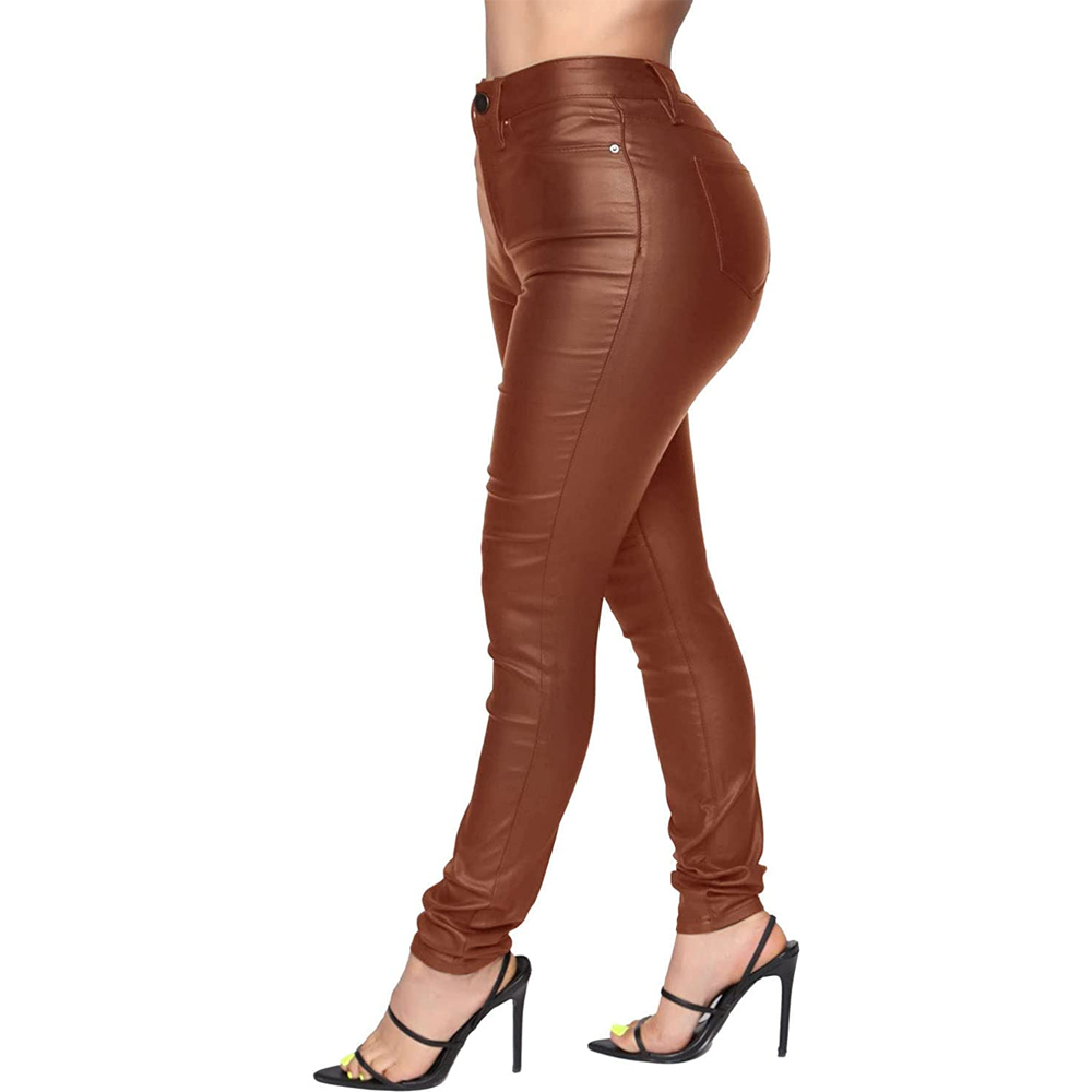 Brown Skinny Faux Leather Pants - Image 2
