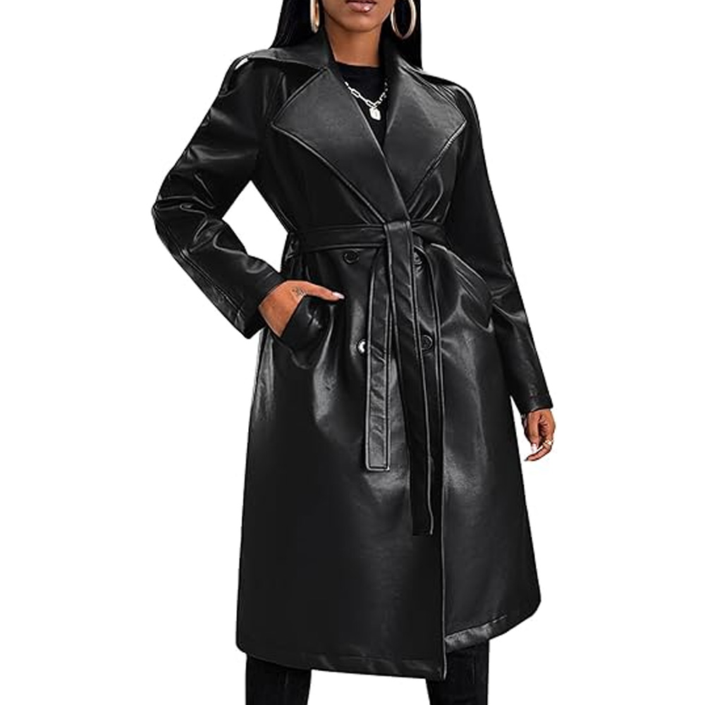 Black Leather Trench Coat – Women’s Stylish Leather Coat - Image 3