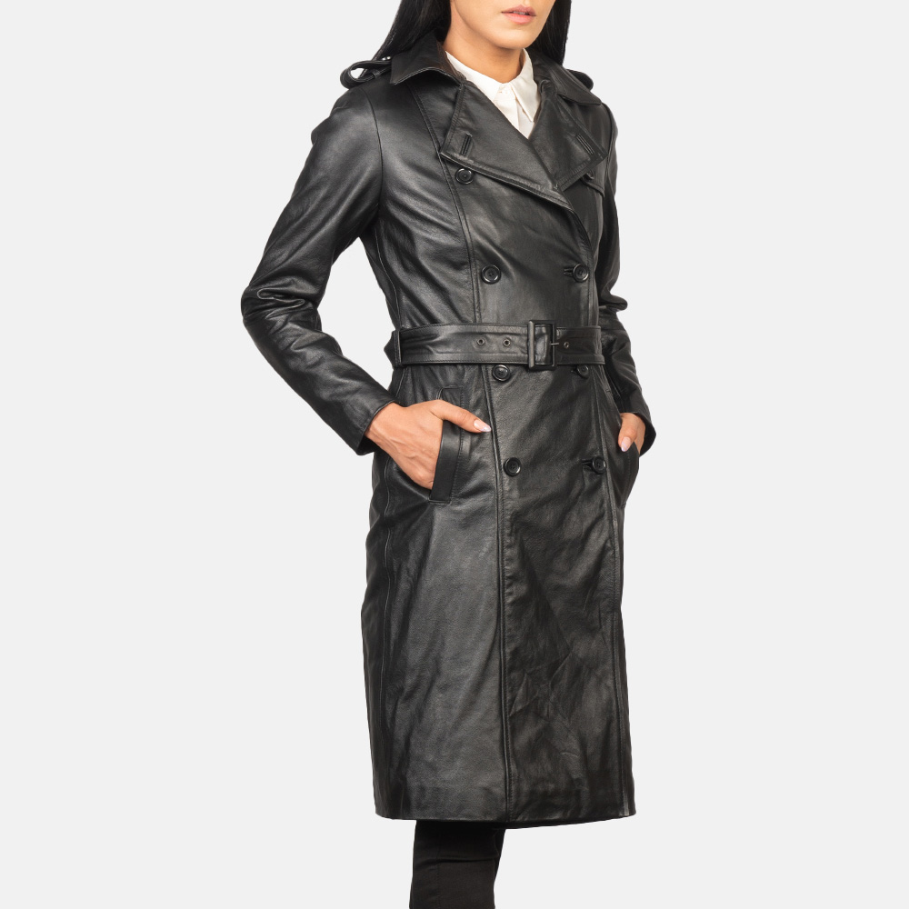 black leather trench coat - Image 3