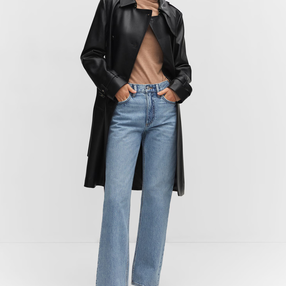 Women Black Leather Trench Coat - Image 4