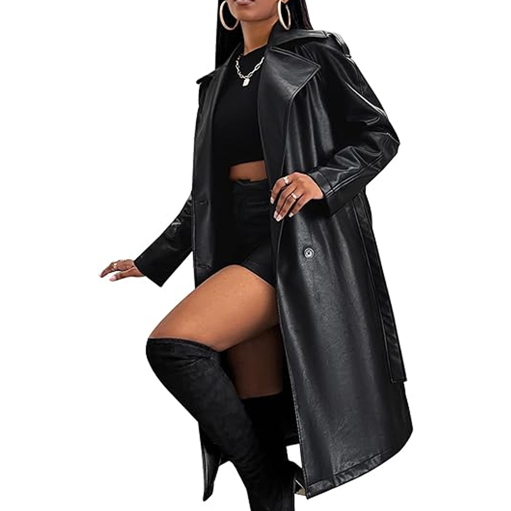 Black Leather Trench Coat – Women’s Stylish Leather Coat - Image 5