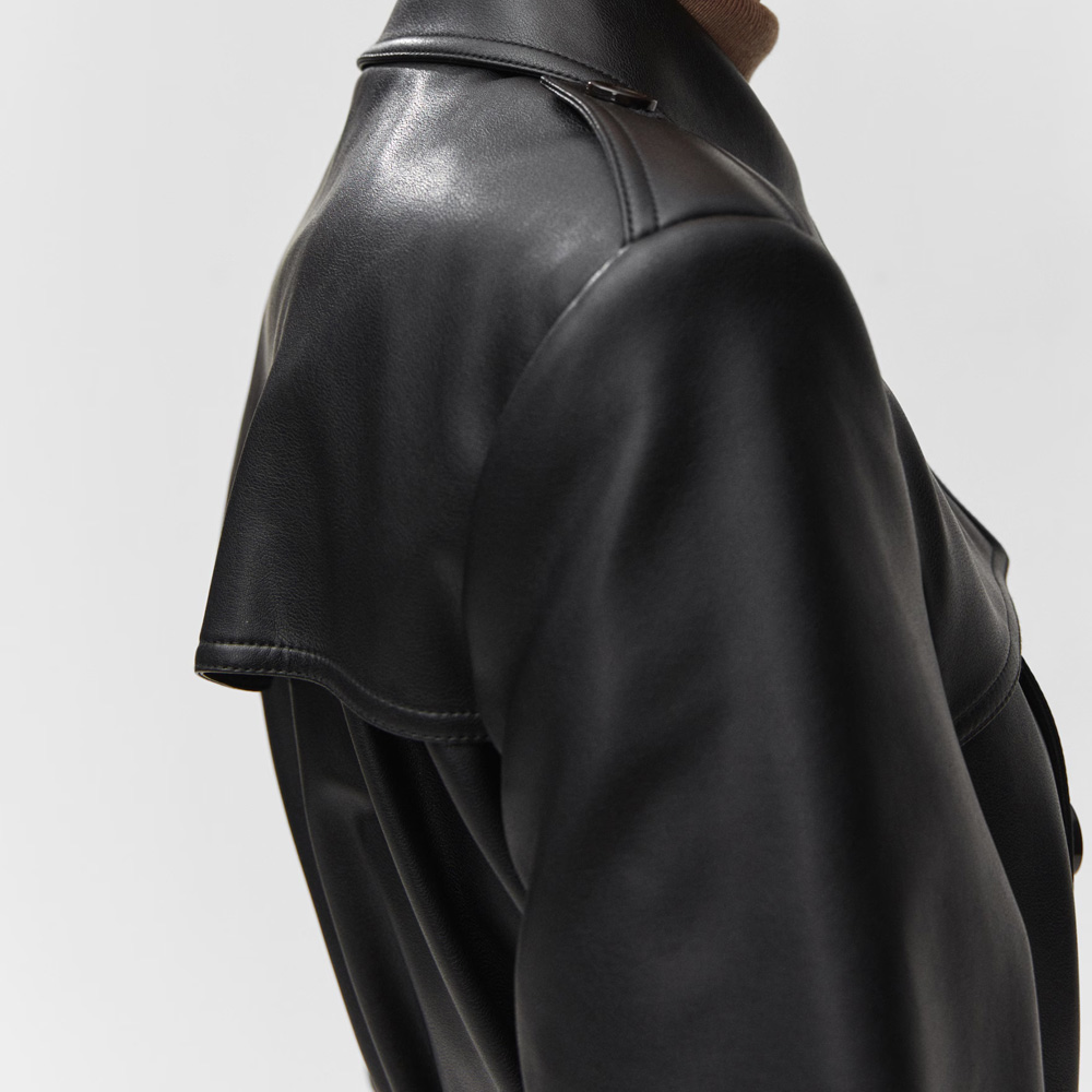 Women Black Leather Trench Coat - Image 5