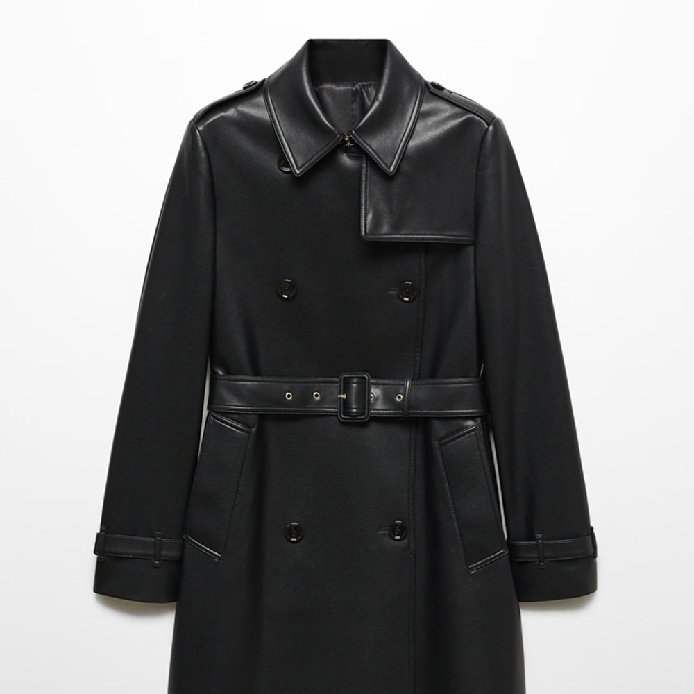 Women Black Leather Trench Coat - Image 6