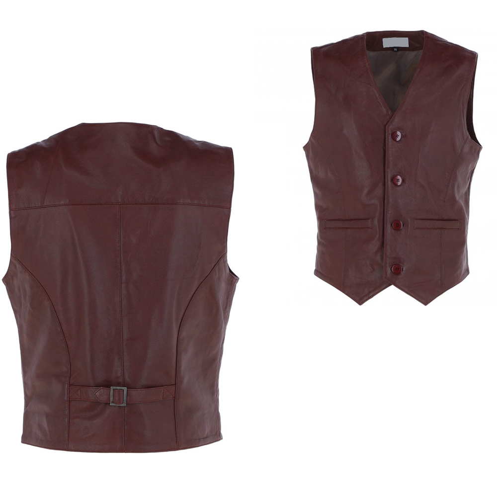 Leather Waistcoat Mid Brown - Image 6