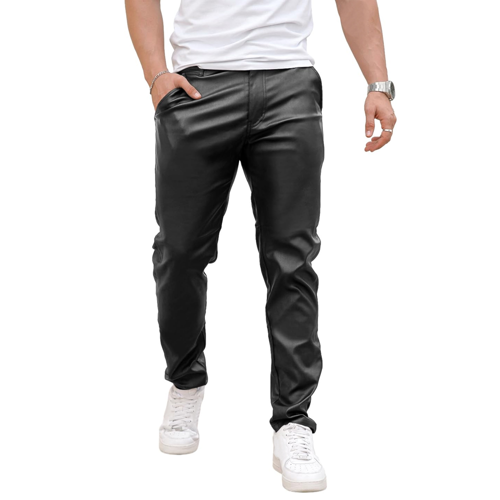 Men’s Black Slim Fit Leather Pants