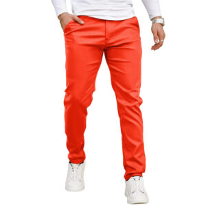 Men’s Orange Slim Fit Leather Pants