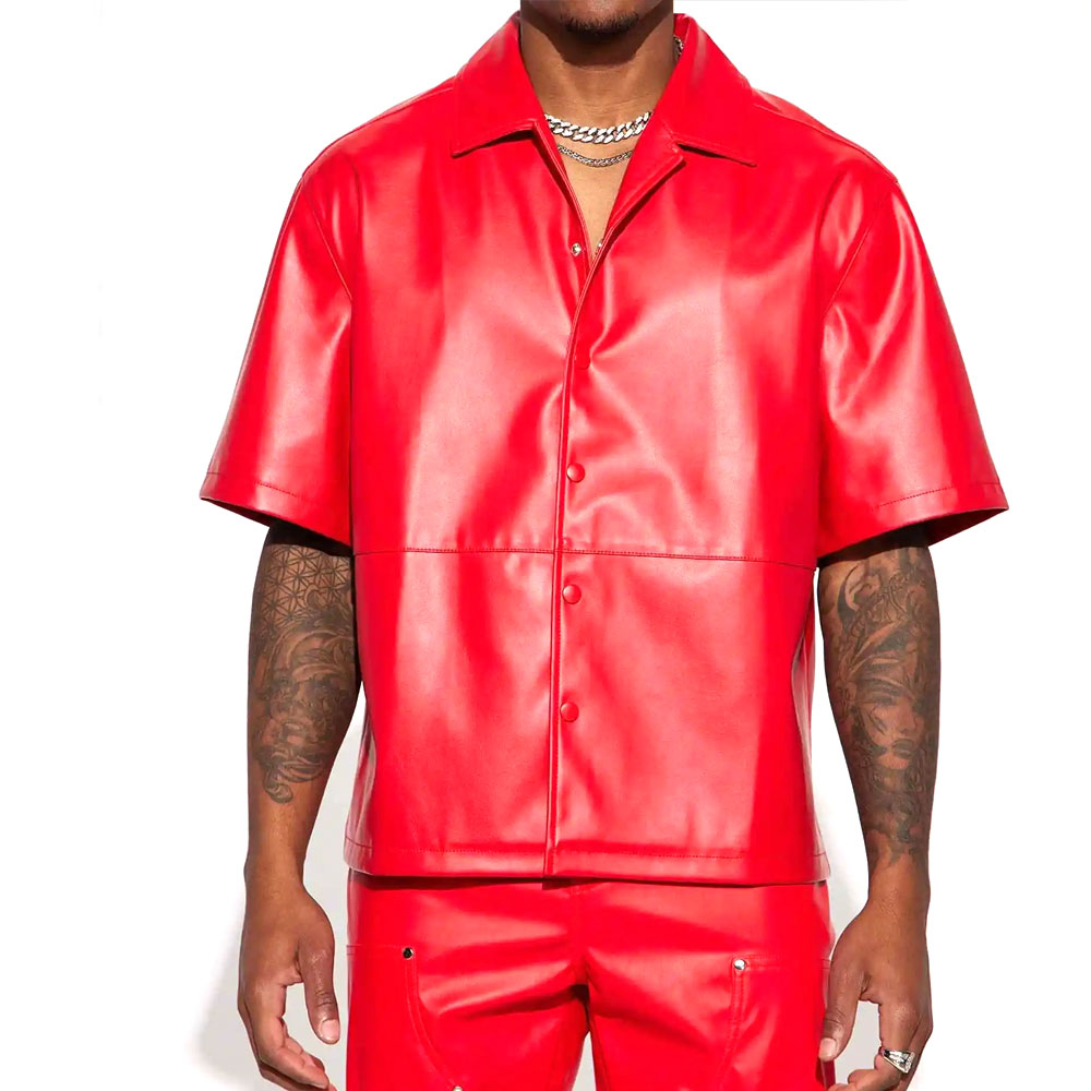 Men Premium Red Leather Shirt