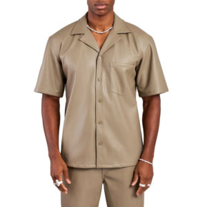 Pu Shirt With Pocket Taupe Mens Shirts