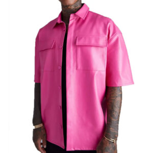 Men’s Velour Short Sleeve Leather Shirt