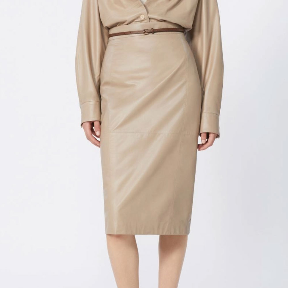 Nappa leather pencil skirt - Sand