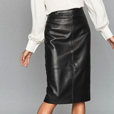 Handmade Lambskin Leather Pencil Skirt Business Casual Midi