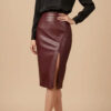 Women's Brown Mireya Vegan Leather Pencil Skirt