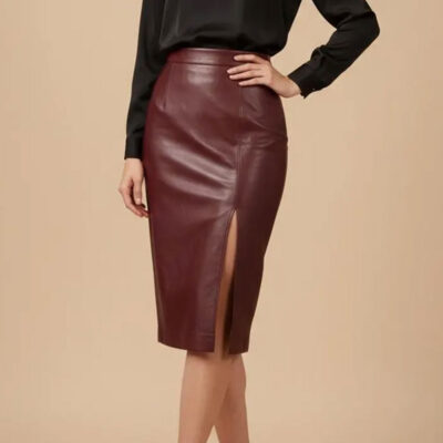 Women's Brown Mireya Vegan Leather Pencil Skirt