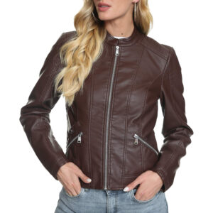 dark brown leather biker jacket womens