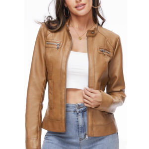 Women’s Classic Tan Leather Biker Jacket