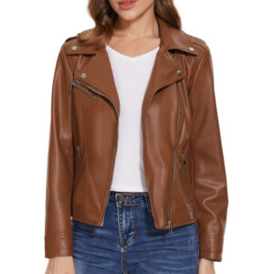 Women’s Classic Brown Leather Biker Jacket