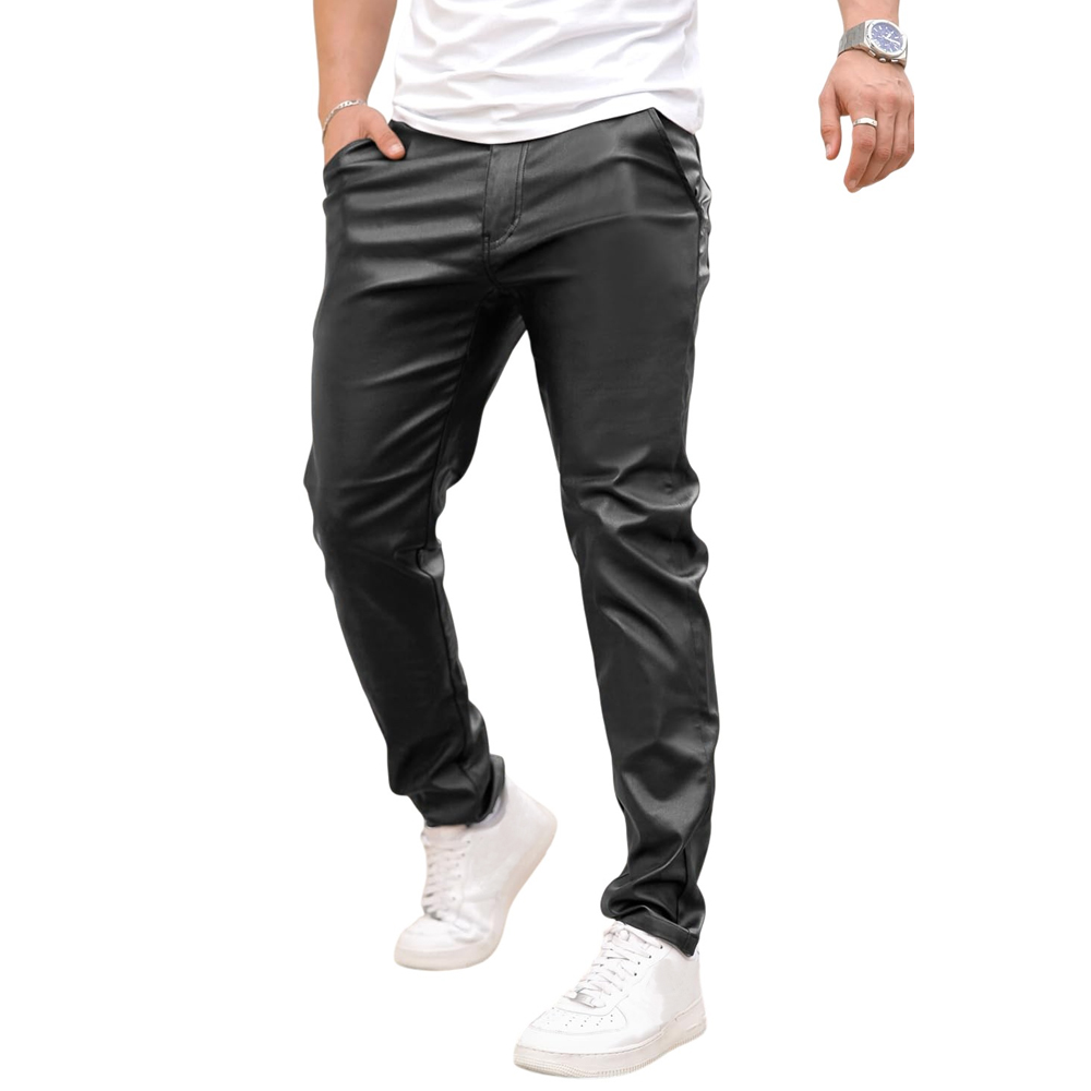 Men’s Black Slim Fit Leather Pants - Image 6