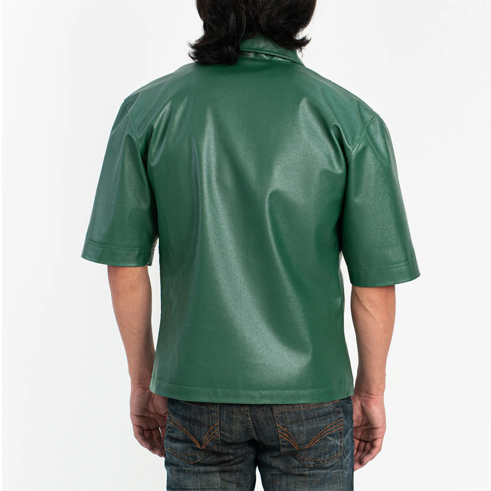 Green Faux Leather Shirt Men - Image 2
