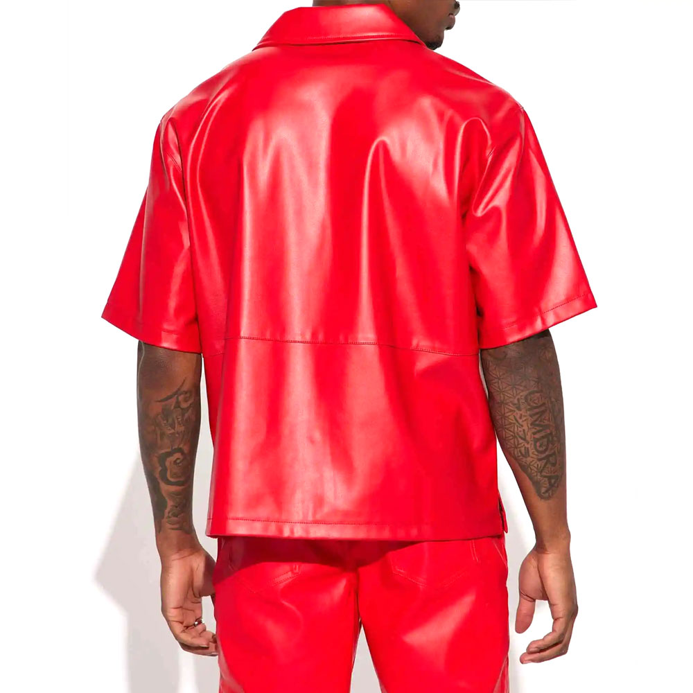 Men Premium Red Leather Shirt - Image 2