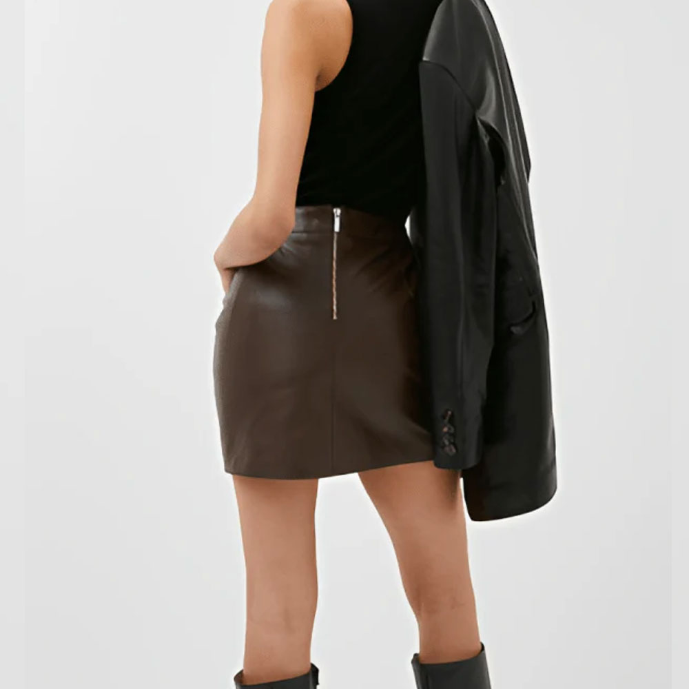 high-waisted mini skirt in chocolate leather - Image 2