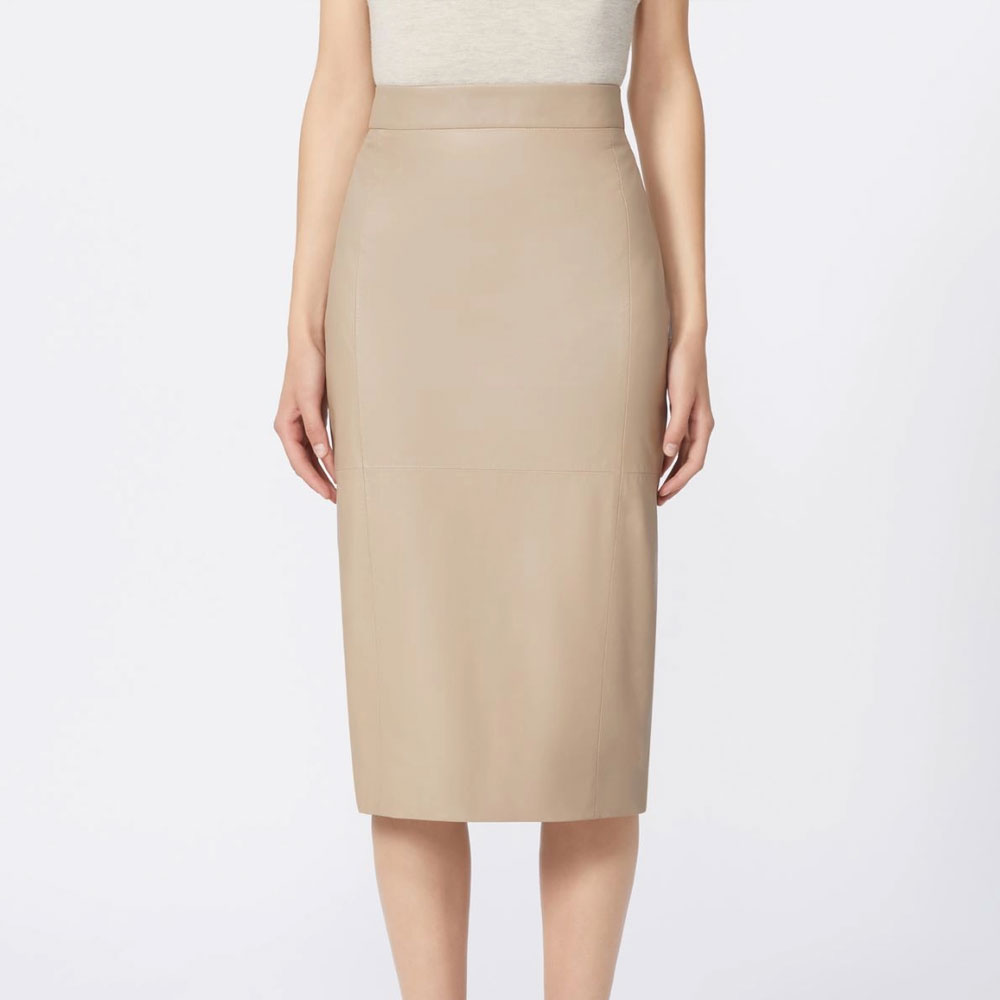 Nappa leather pencil skirt - Sand - Image 2