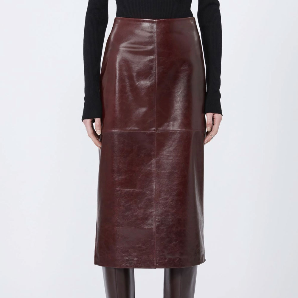 Comma Leather Skirt - Burgundy - Image 2
