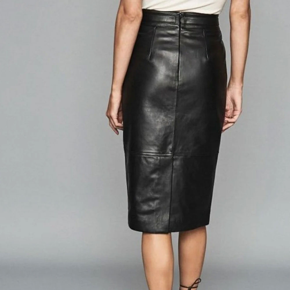 Handmade Lambskin Leather Pencil Skirt Business Casual Midi - Image 2