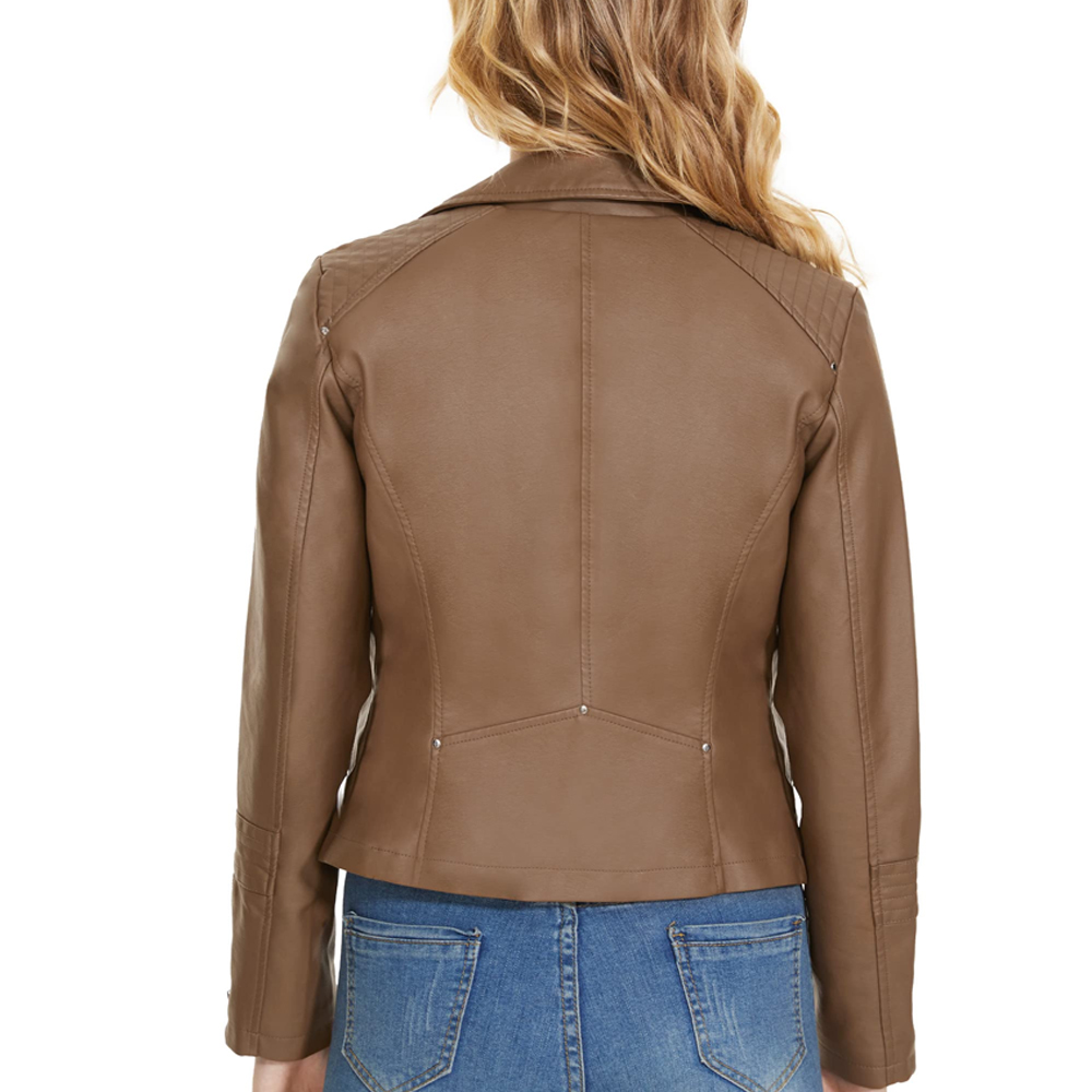 Women's Classic Brown Biker Jacket - Image 2