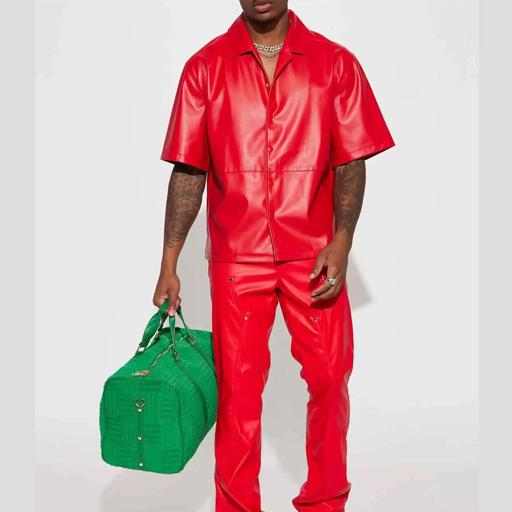 Men Premium Red Leather Shirt - Image 3