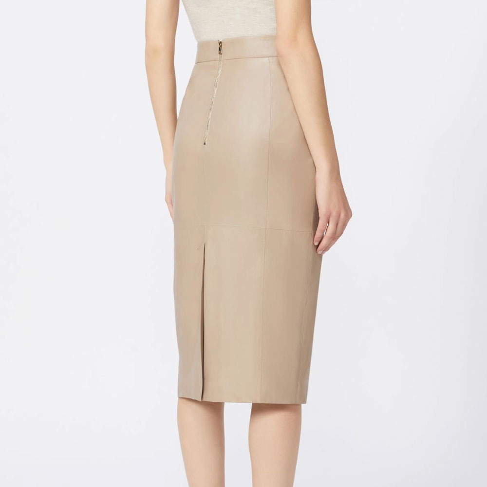 Nappa leather pencil skirt - Sand - Image 3