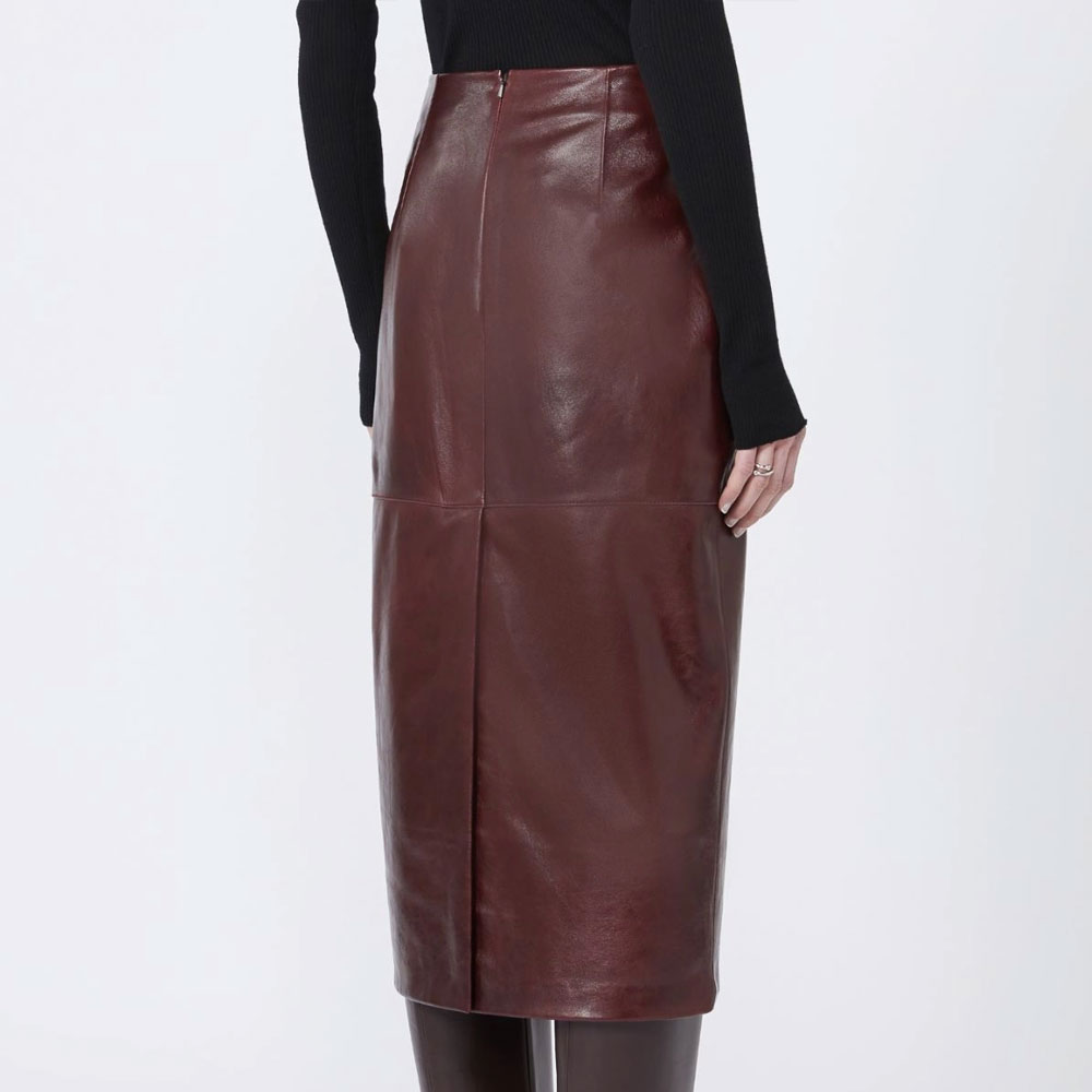 Comma Leather Skirt - Burgundy - Image 3