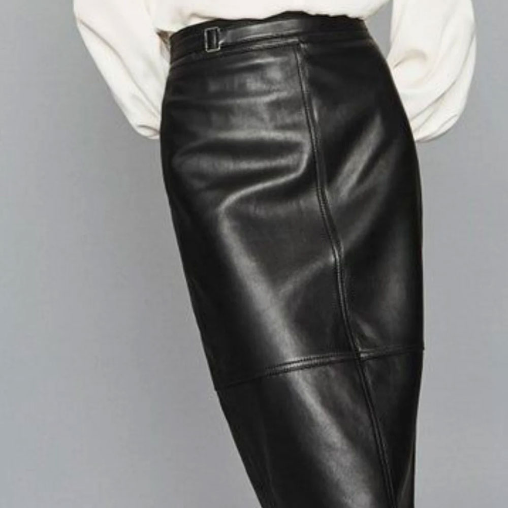 Handmade Lambskin Leather Pencil Skirt Business Casual Midi - Image 3