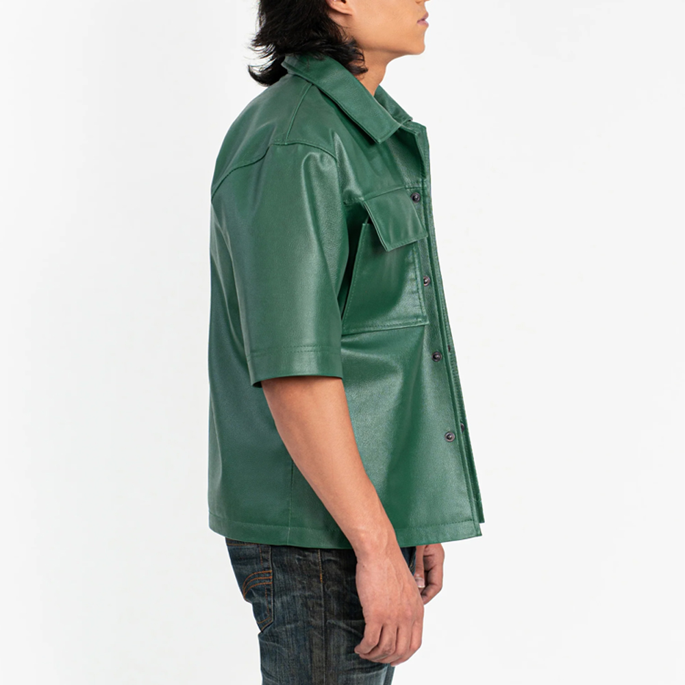 Green Faux Leather Shirt Men - Image 4