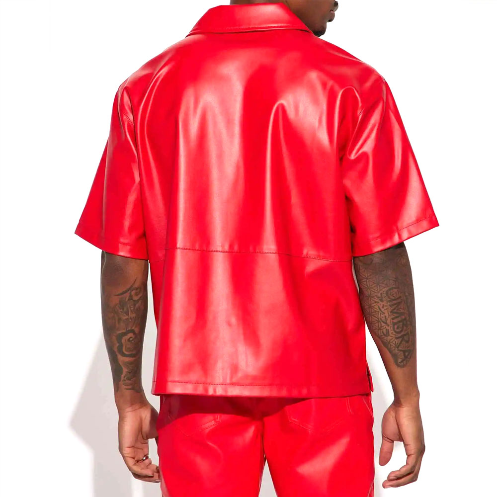Men Premium Red Leather Shirt - Image 4