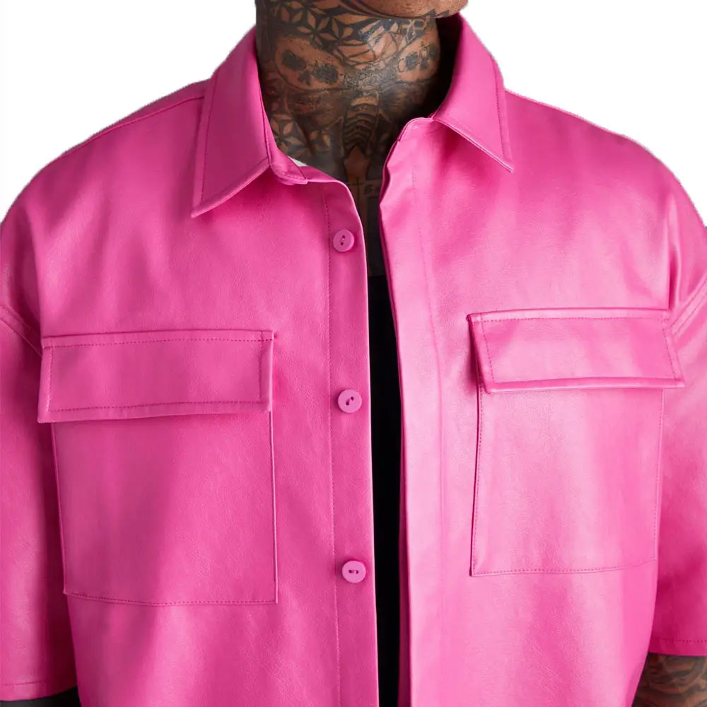 Men’s Velour Short Sleeve Leather Shirt - Image 4