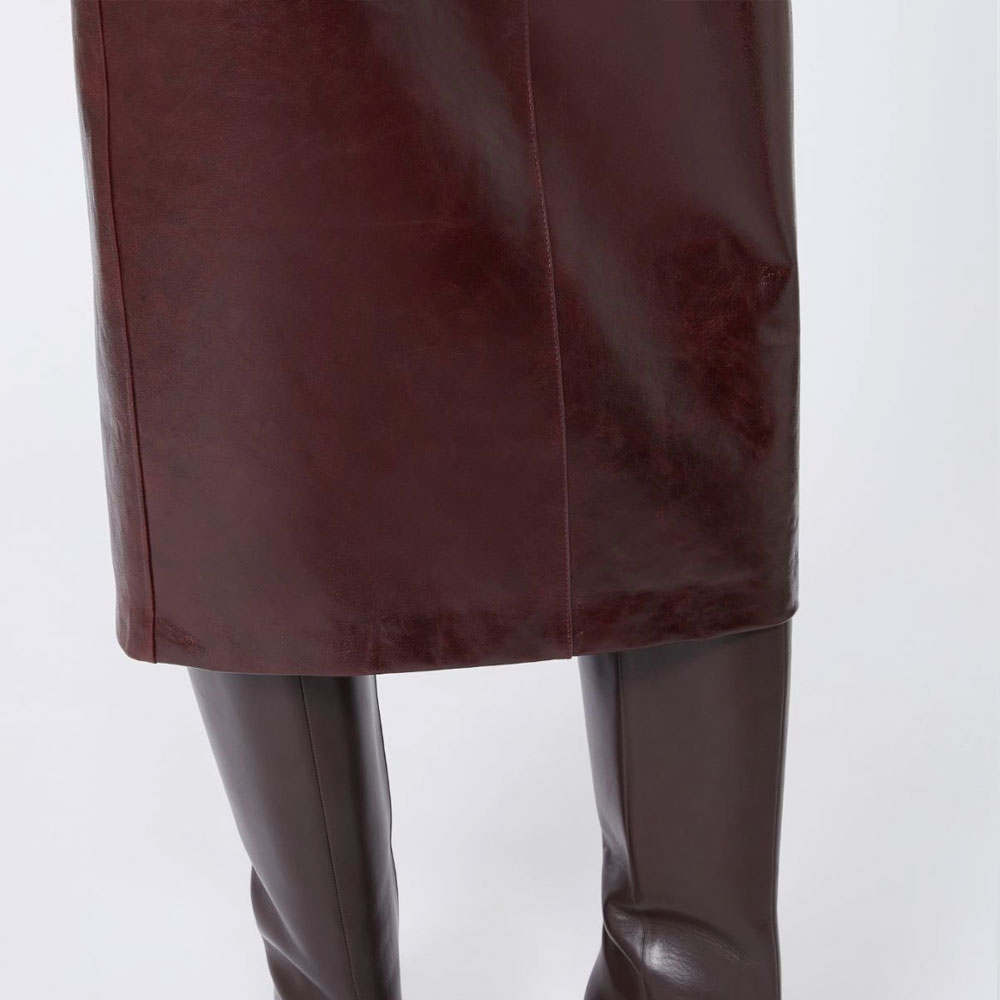 Comma Leather Skirt - Burgundy - Image 4