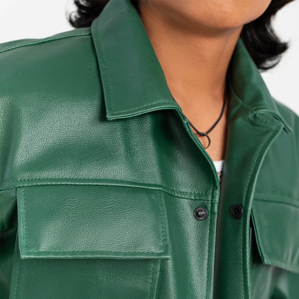 Green Faux Leather Shirt Men - Image 5