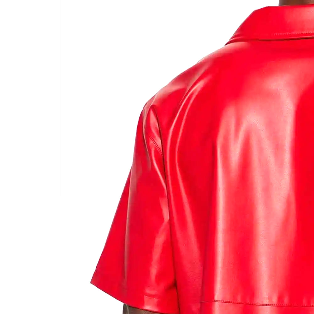 Men Premium Red Leather Shirt - Image 5