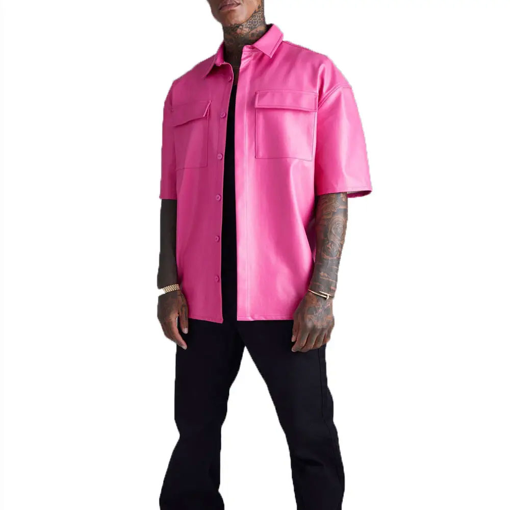 Men’s Velour Short Sleeve Leather Shirt - Image 5