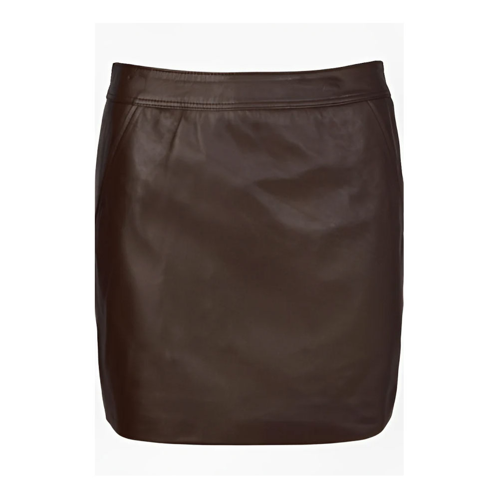 high-waisted mini skirt in chocolate leather - Image 5