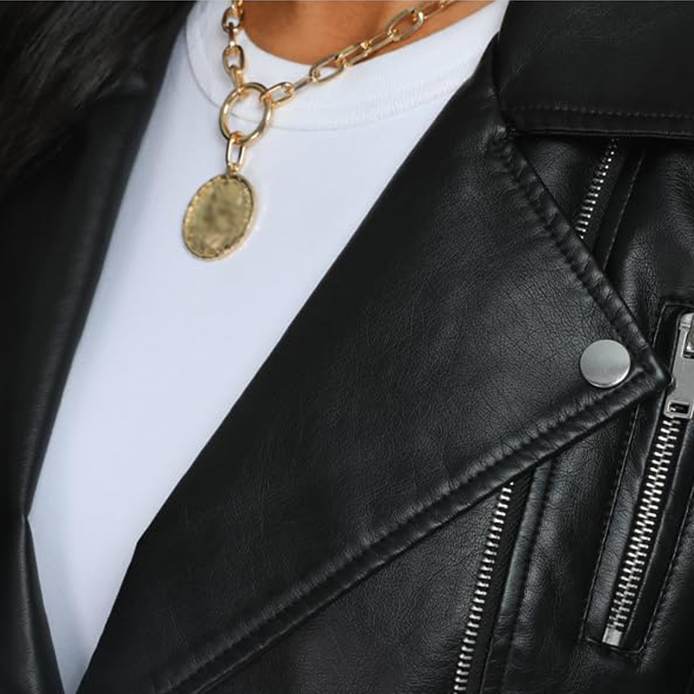 Women’s Black Faux Leather Biker Jacket - Image 5